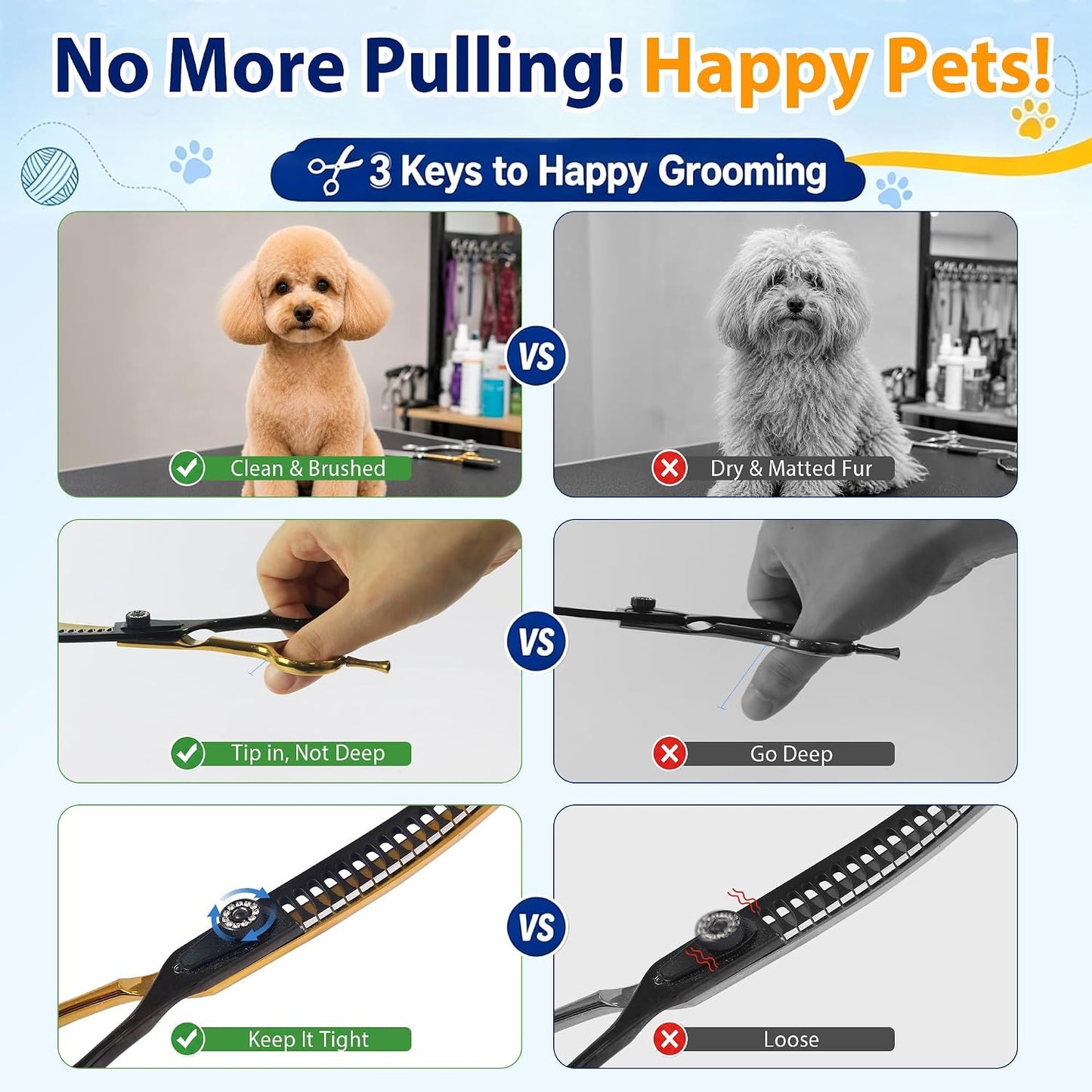 Complete package view of the authentic imported Hyzrqwyw professional dog grooming scissors.