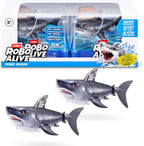 Robo Alive water activated shark two pack grey front view interactive robotic bath toy