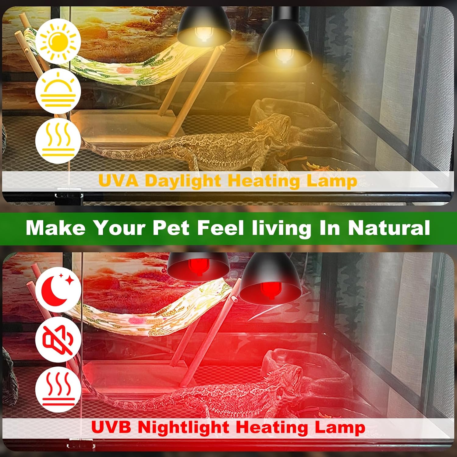 Jaenmsa terrarium fixture with white daytime halogen bulb illuminated for turtle tank.