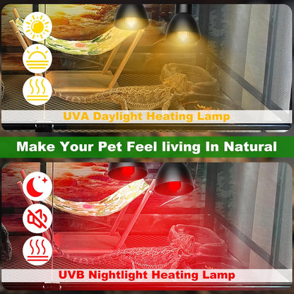 Jaenmsa terrarium fixture with white daytime halogen bulb illuminated for turtle tank.
