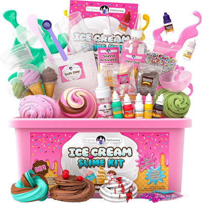 Original Stationery Ice Cream Slime Kit front view showing the complete box packaging with thirty-one pieces.
