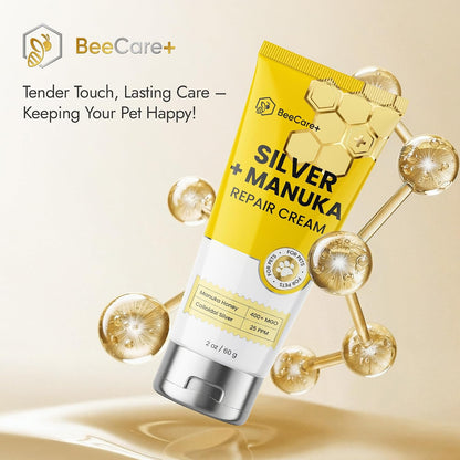 BeeCare+ honey pet cream back label showing complete safety and directions
