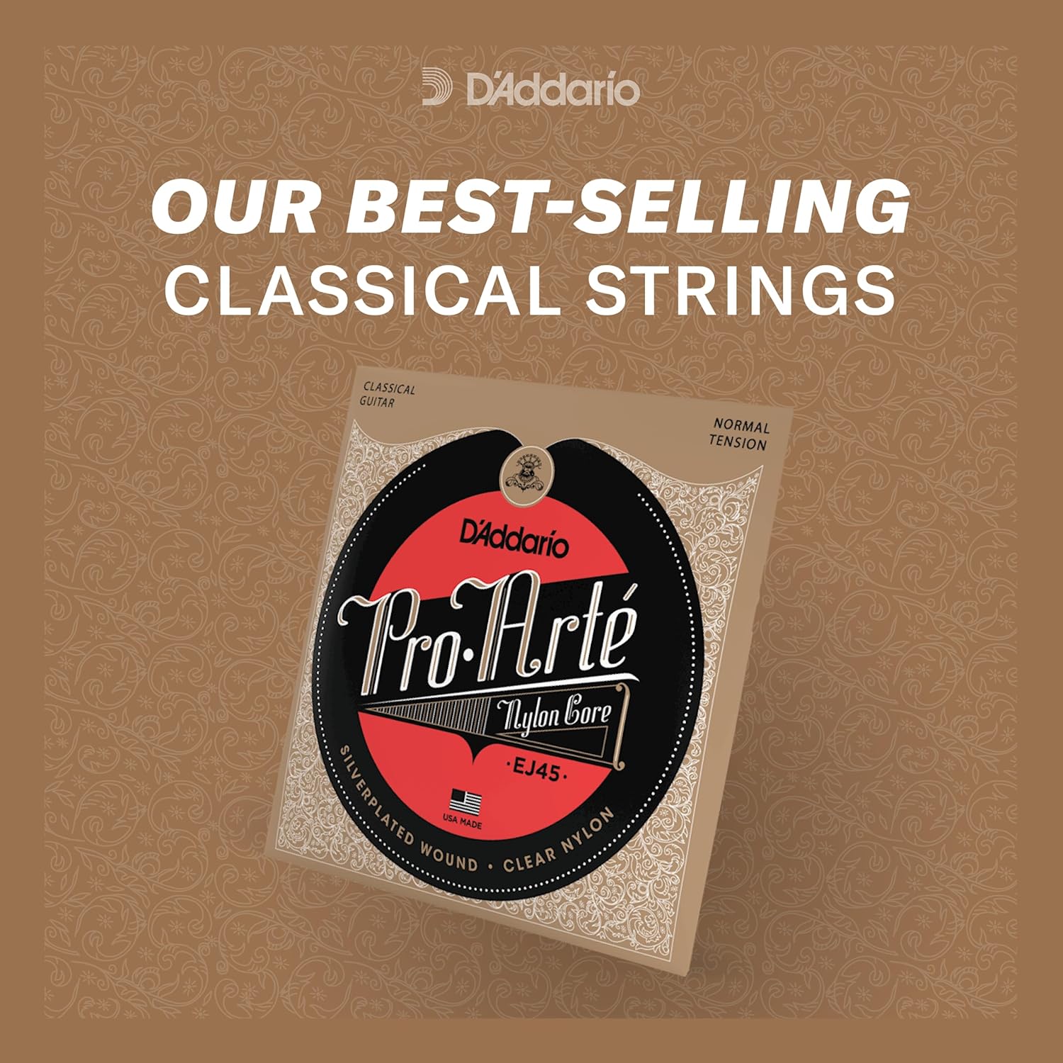 D'Addario Guitar Strings - Pro-Arte Classical Guitar Strings - EJ45LP - Nylon Guitar Strings - Silver Plated Wrap, Composite Core, Clear Nylon Trebles - Lightly Polished, Normal Tension - Image 3