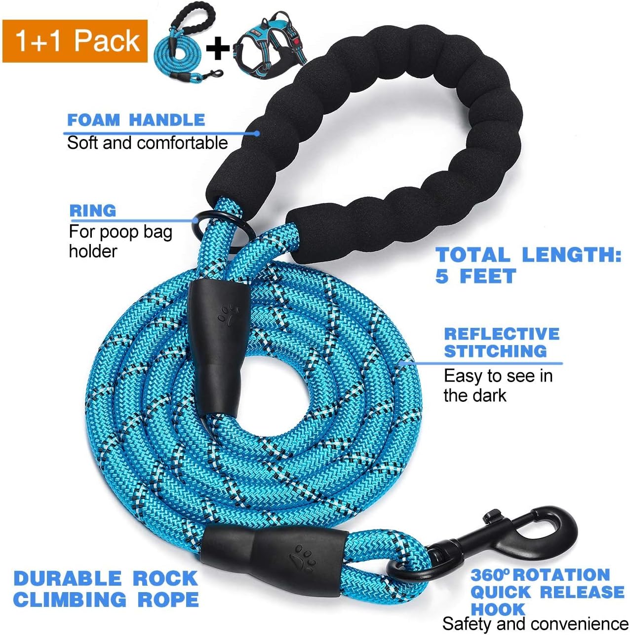 tobeDRI No Pull Dog Harness Adjustable Reflective Oxford Easy Control Medium Large Dog Harness with A Free Heavy Duty 5ft Dog Leash - Image 2