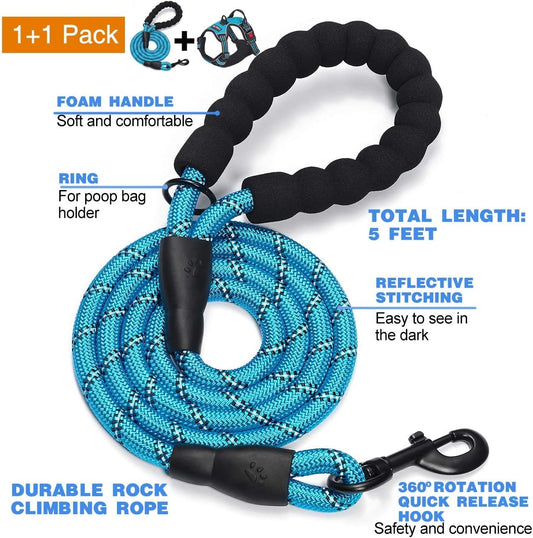 tobeDRI No Pull Dog Harness Adjustable Reflective Oxford Easy Control Medium Large Dog Harness with A Free Heavy Duty 5ft Dog Leash - Image 2