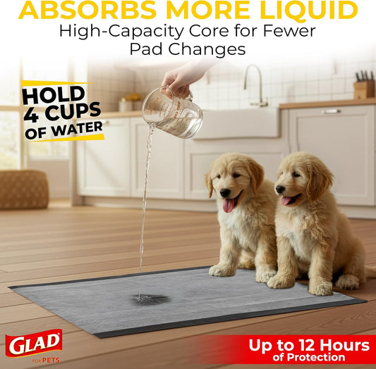 Glad charcoal puppy pee pads showing the black activated carbon layer