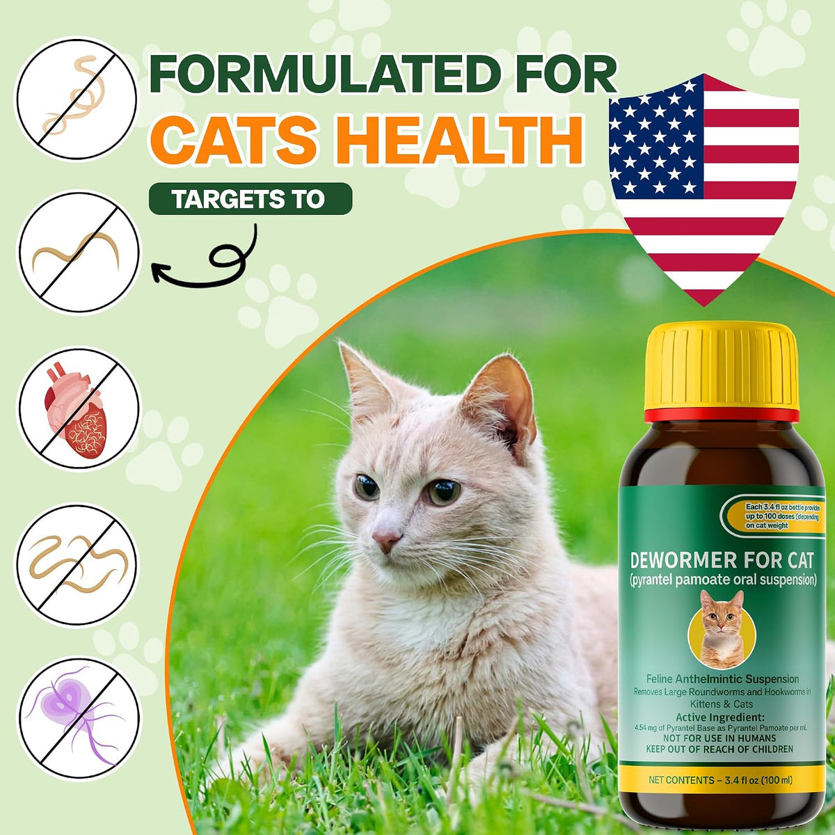 NateNatenight Pyrantel Pamoate liquid dewormer for cats showing weight dosage directions.