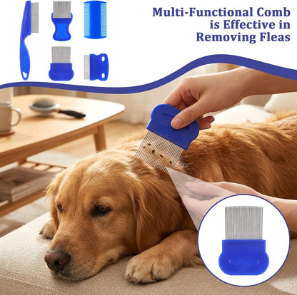 Ergonomic blue handles on the multi piece pet grooming kit ensuring non slip comfort grip.