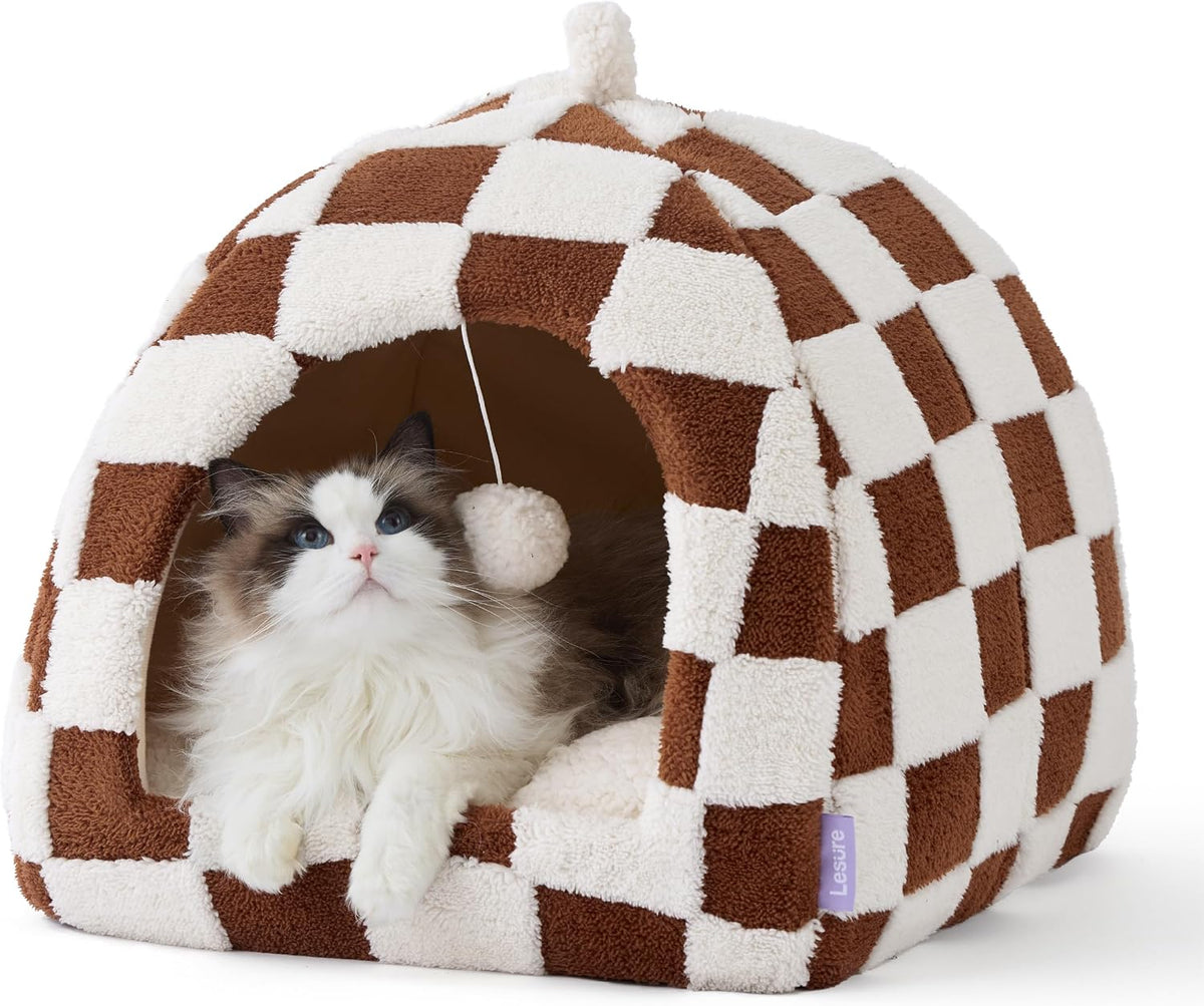 Lesure Cute Cat Beds for Indoor Cats - 2 in 1 Cat Cave Bed for Kittens and Small Pets with Removable Washable Cushioned Pillow, Cozy Kitten Tent with Non-Slip Bottom, Blue, 16 inches - Image 15