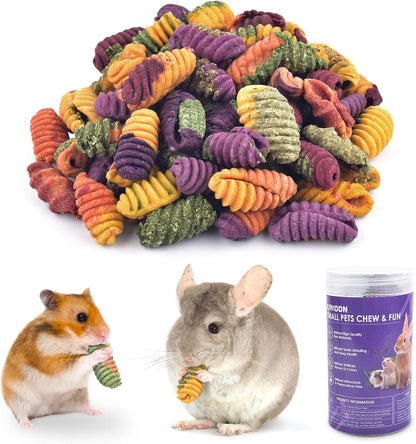 ERKOON Chinchilla Treats front view showing spiral molar chew toys for small animals.