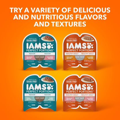 IAMS Perfect Portions Grain Free Wet Cat Food, Indoor Adult Cat Food Wet Cuts in Gravy, Variety Pack: Tuna & Salmon Recipe, 1.98 lb. (Pack of 1) Twin-Pack Trays - Image 9