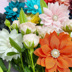 Rear view of the IVIA PET collar flower demonstrating the elastic band attachment