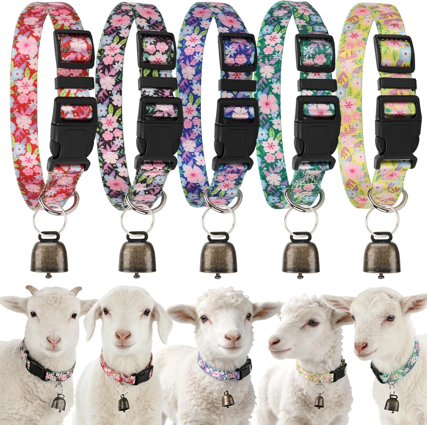 5 Pack Goat Collars with Bells, Horse Sheep Grazing Copper Bells and Adjustable Nylon Collar Set Pet Anti-Lost Loud Bronze Bell for Small Farm Animal Sheep Cow Accessories - Image 11