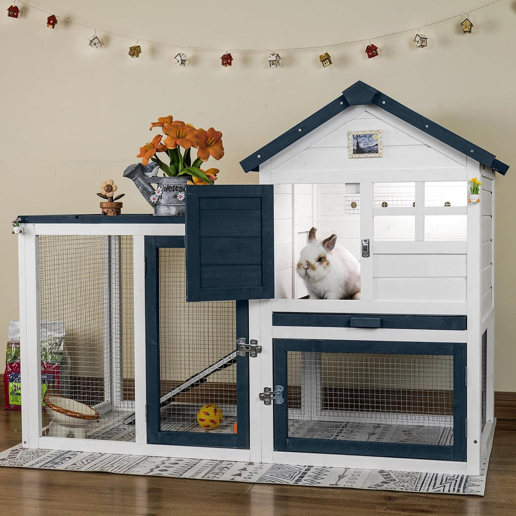 FunXplore Bunny Hutch Indoor Outdoor Rabbit Cage Chicken Coop Animal House with Wire Floor Above Pull-Out Tray, Chew-Resistant Ramp & Entrance, Openable Waterproof Roof & UV-Resistant Roof - Image 1