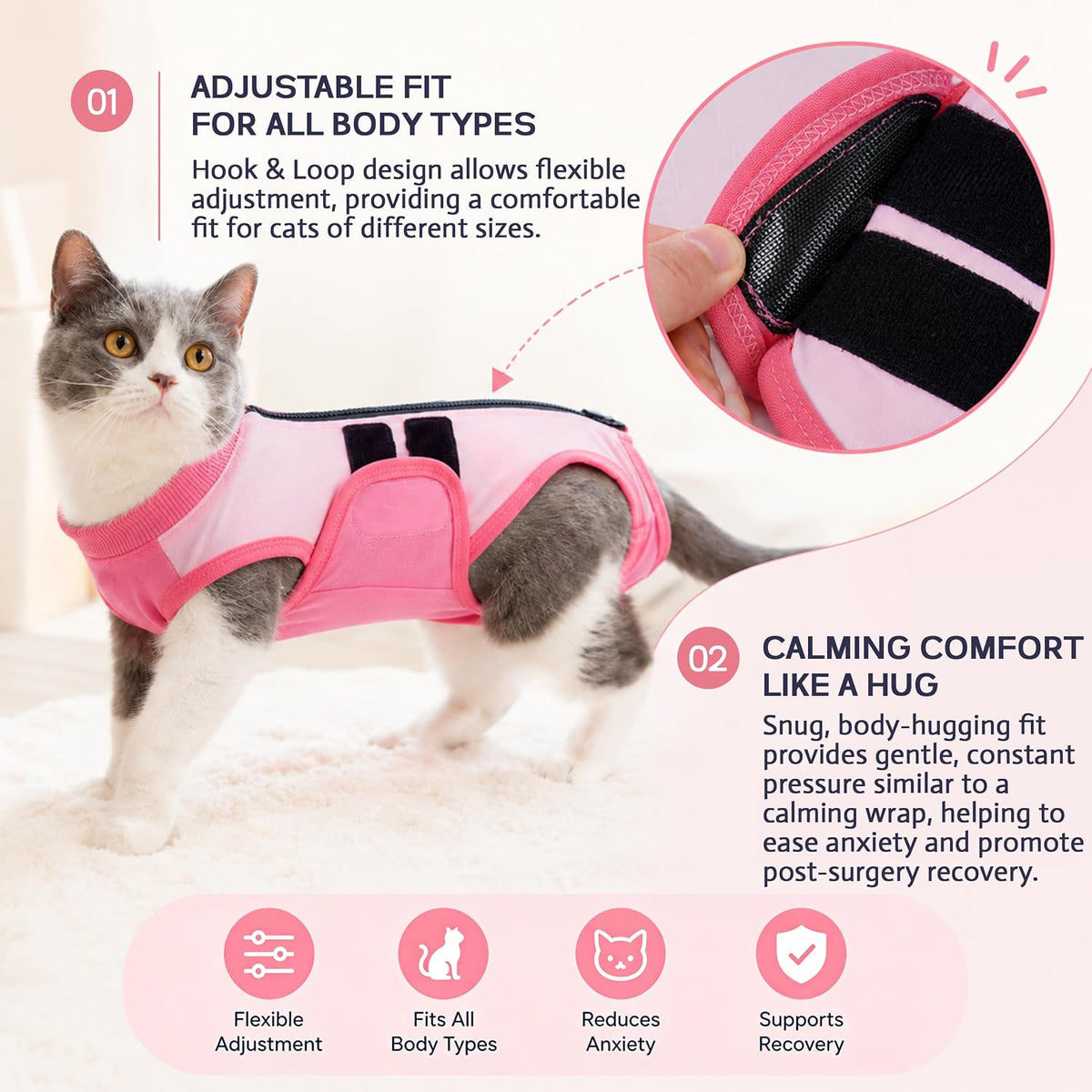 Close up of cat recovery suit back zipper locking mechanism