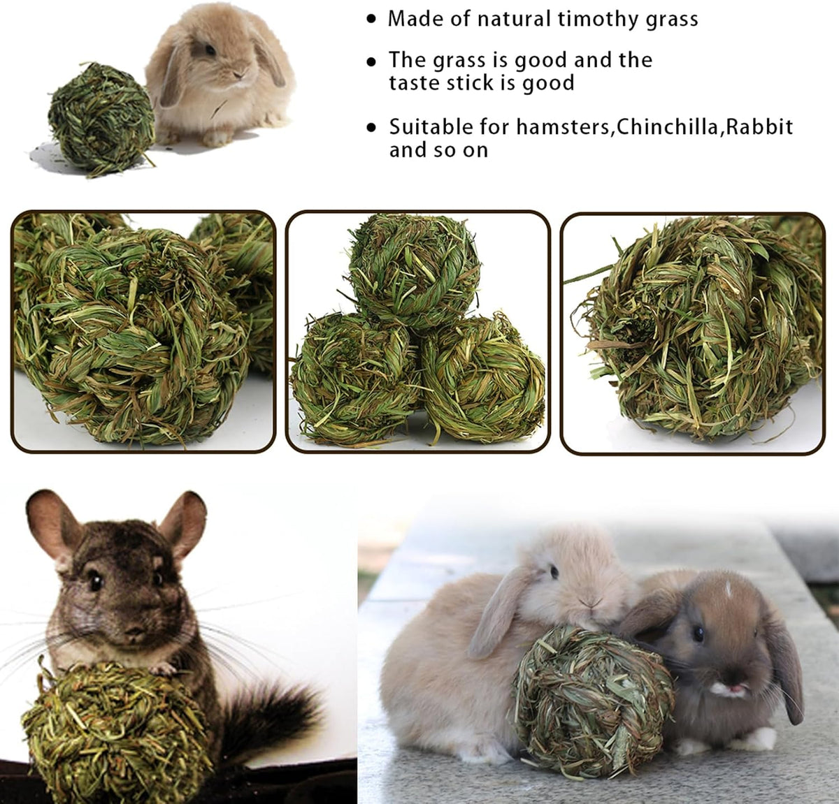 Three inch diameter rabbit chew grass balls pack of four for cage boredom relief
