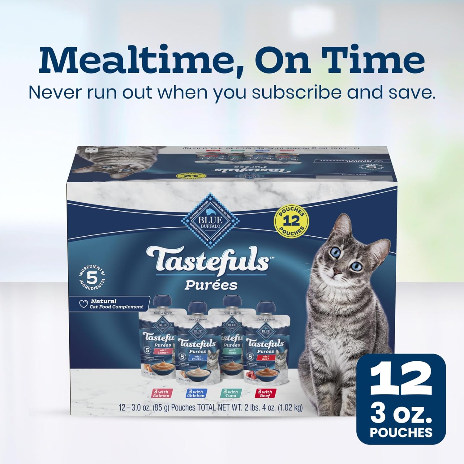 Blue Buffalo Tastefuls Pures Variety Pack Wet Cat Food Complement (Salmon, Chicken, Tuna, Beef) Made with Natural Ingredients, for All Life Stages, 3-oz. Resealable Pouches (12 Count) - Image 10