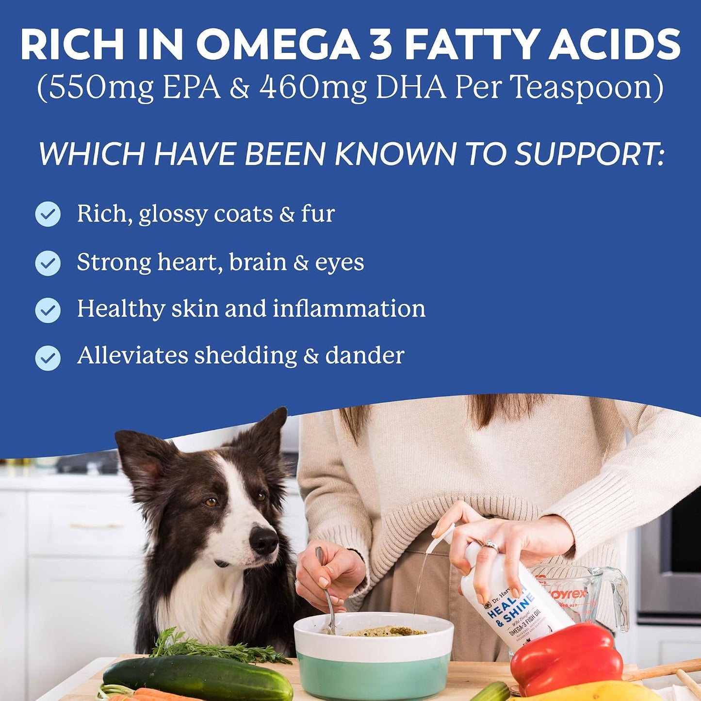 Premium EPA and DHA omega three fatty acids liquid for dogs food topper