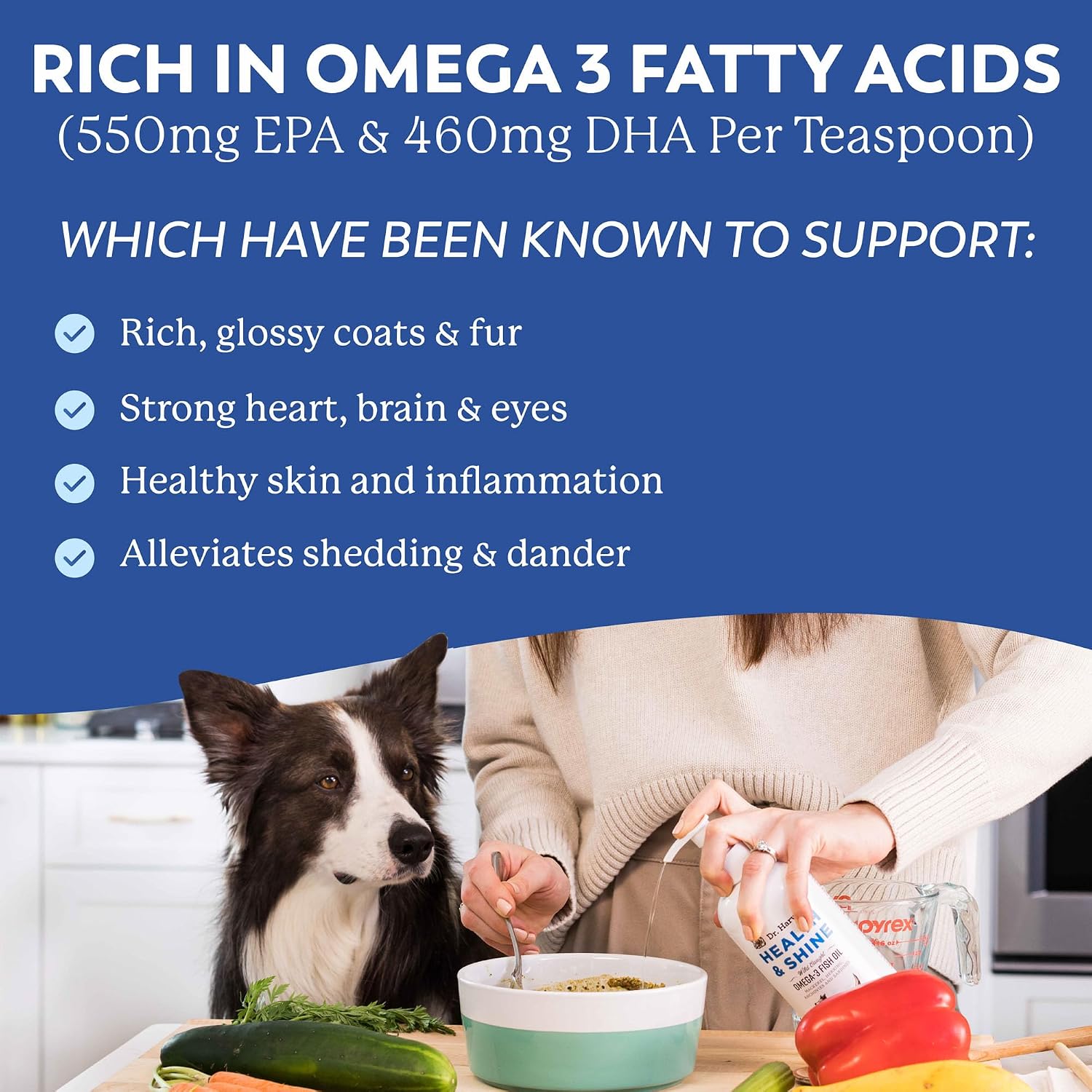 Premium EPA and DHA omega three fatty acids liquid for dogs food topper
