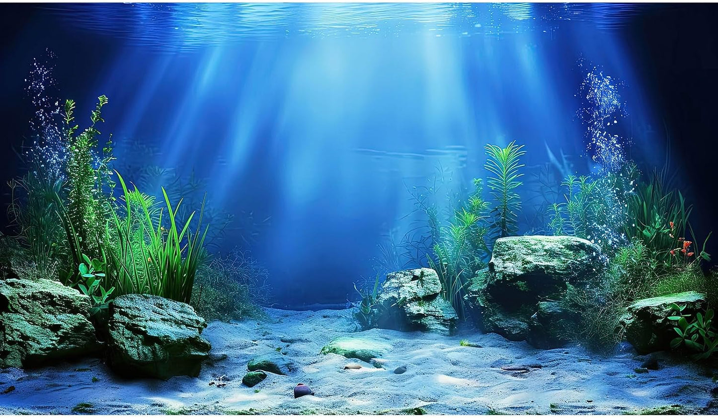 Aquarium Background Underwater Grass Leaves with Stone Aquarium Backdrop Vivid and Fresh Green Aquatic Plant Stone River Bed and Lake Fish Tank Background Decor Vinyl 48x18in - Image 9