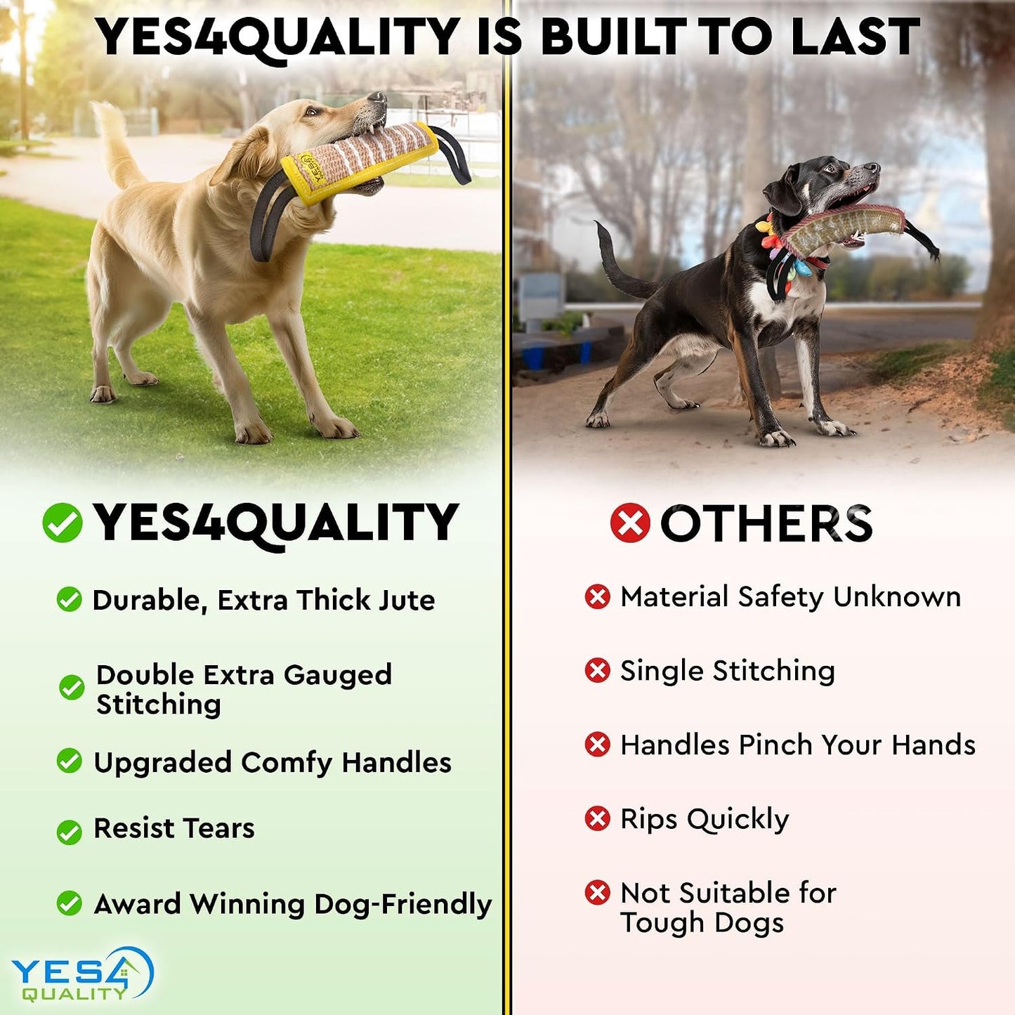 YES4QUALITY dog pull toy dual soft nylon handles perspective