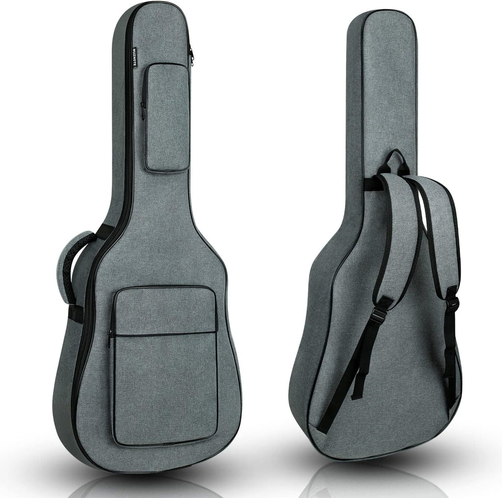 MUZNOTE 39 inch guitar gig bag showcasing the small upper pocket for guitar picks.