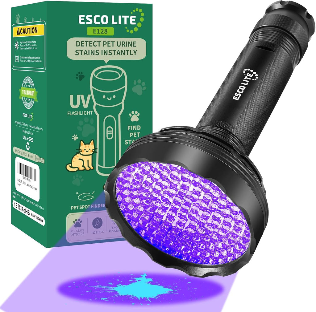 ESCO LITE 128 LED UV flashlight black light front view pet urine detector