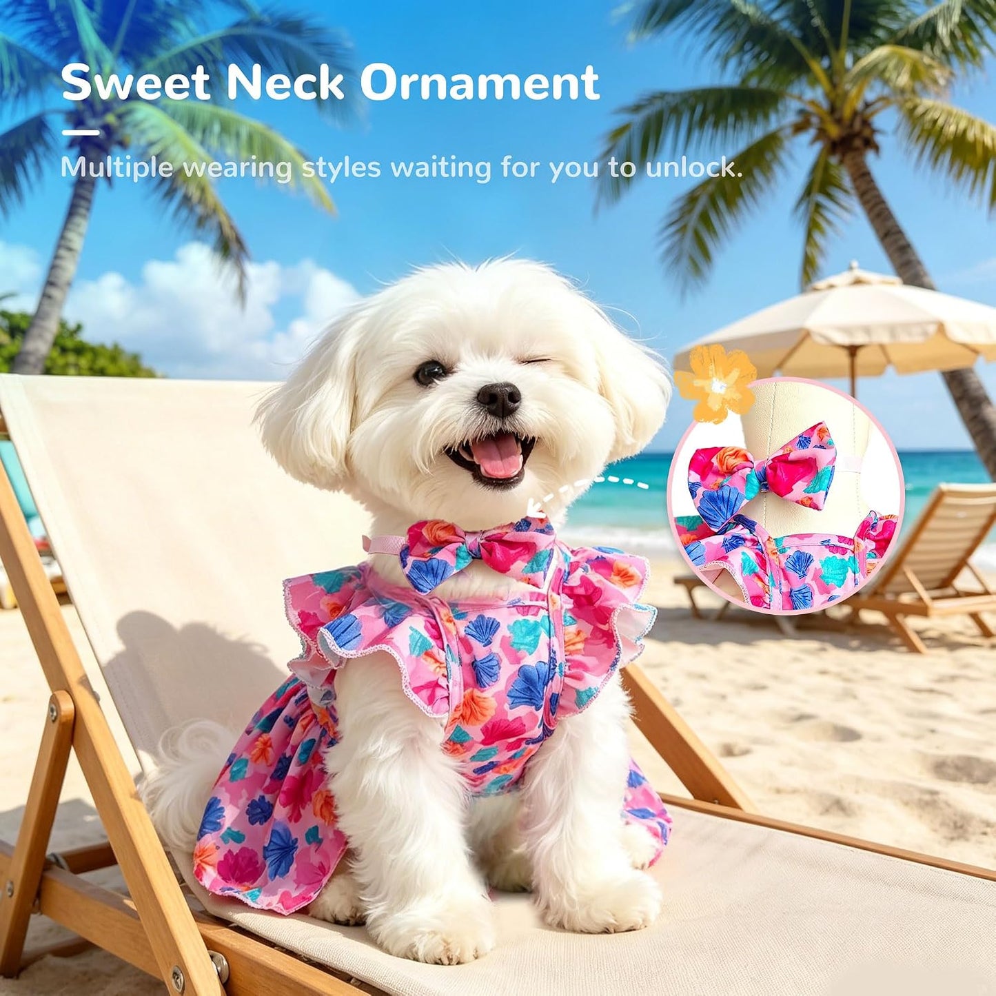 ABRRLO breathable summer dog clothes laid flat featuring the coral pink floral seashell print pattern.