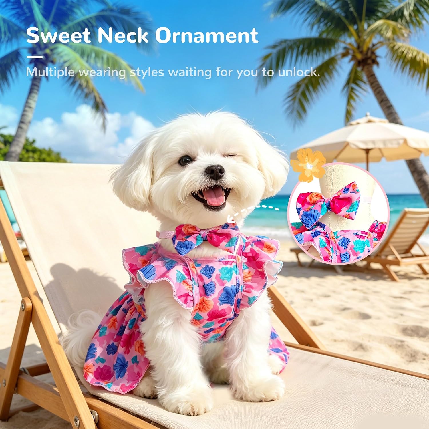 ABRRLO breathable summer dog clothes laid flat featuring the coral pink floral seashell print pattern.