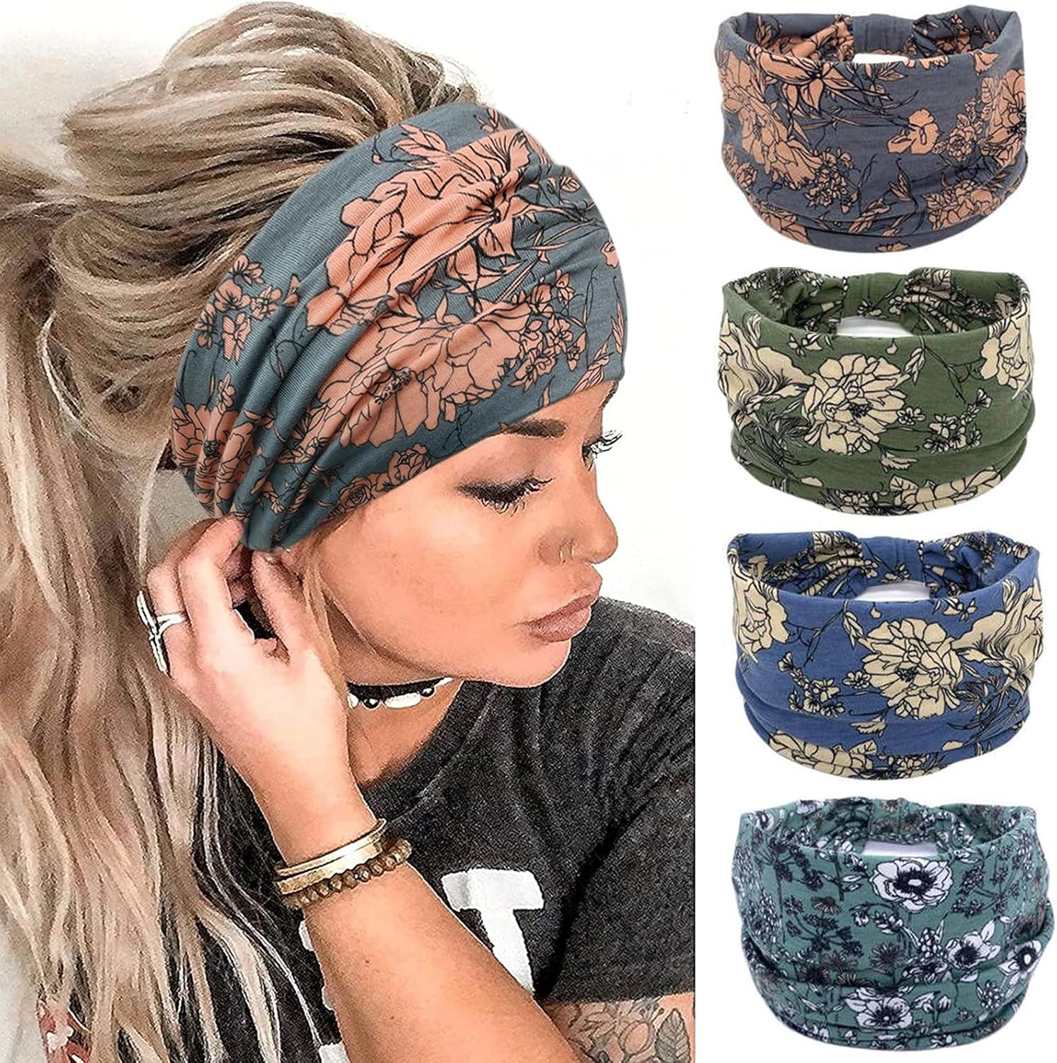 Yonuf wide boho knotted headband front view for women