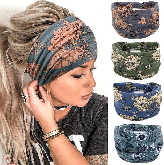 Yonuf wide boho knotted headband front view for women