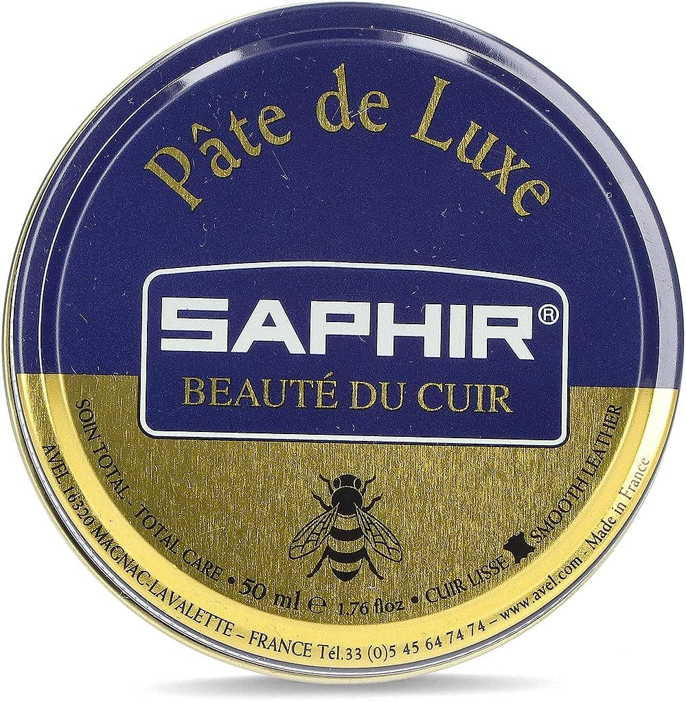 Saphir Men's Pate De Luxe shoe polish black 50ml tin front view high gloss finish