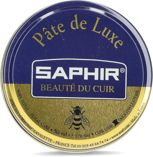 Saphir Men's Pate De Luxe shoe polish black 50ml tin front view high gloss finish