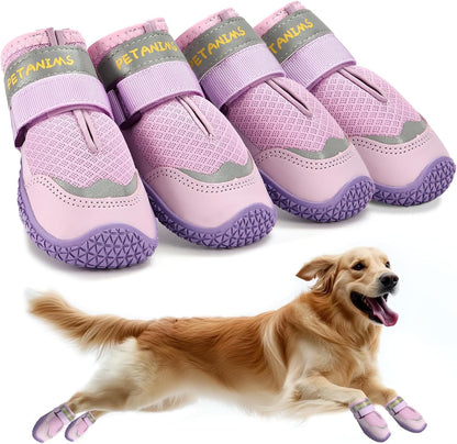 Petanims purple dog shoes size 5 front view for medium dogs