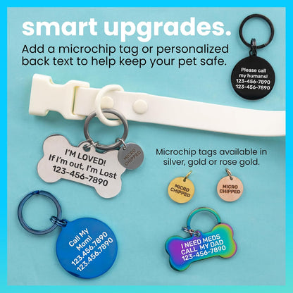 ExcelMark personalized metallic gold pet tag with heavy duty attachment ring