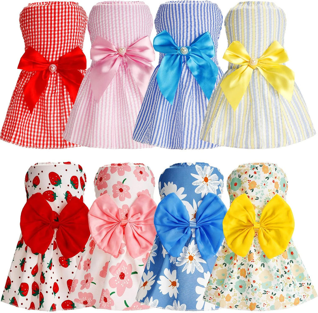 Sanwuta eight pieces dog dresses front view showing cute bowknot detail