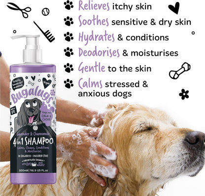 Bugalugs lavender and chamomile dog shampoo for smelly dogs formula label