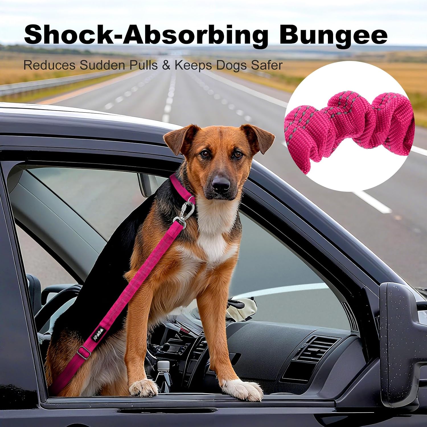 Adjustable dog harness seatbelt pink