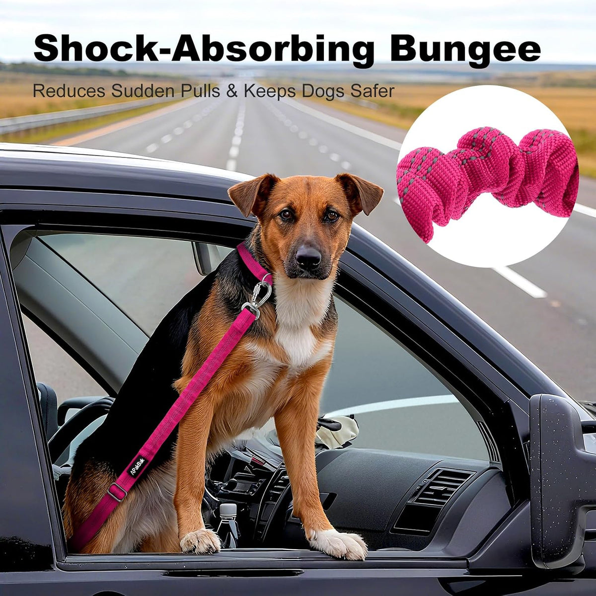 Adjustable dog harness seatbelt pink
