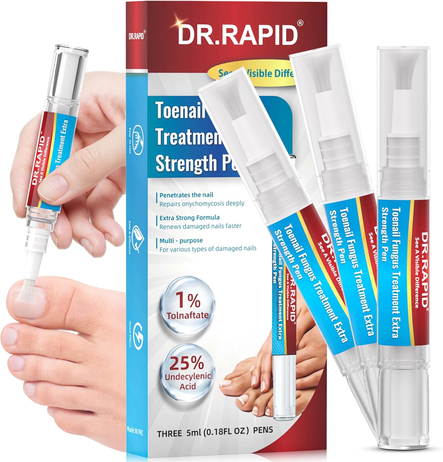 Dr. Rapid Toenail Fungus Treatment Extra Strength Pen pack front view showing the active formulation for clear nails.