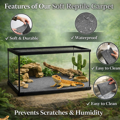 HERCOCCI reptile bedding mat cut to fit a bearded dragon glass tank.
