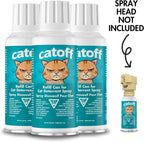 Three pack of CatOFF automated cat training spray refills positioned upright on a flat surface.