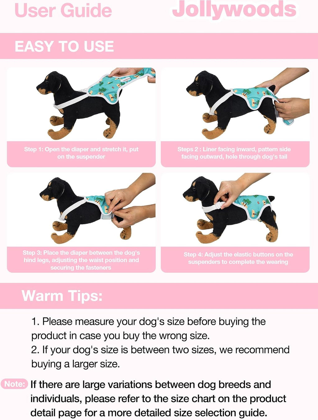 Three pack reusable doggie sanitary underwear back view details