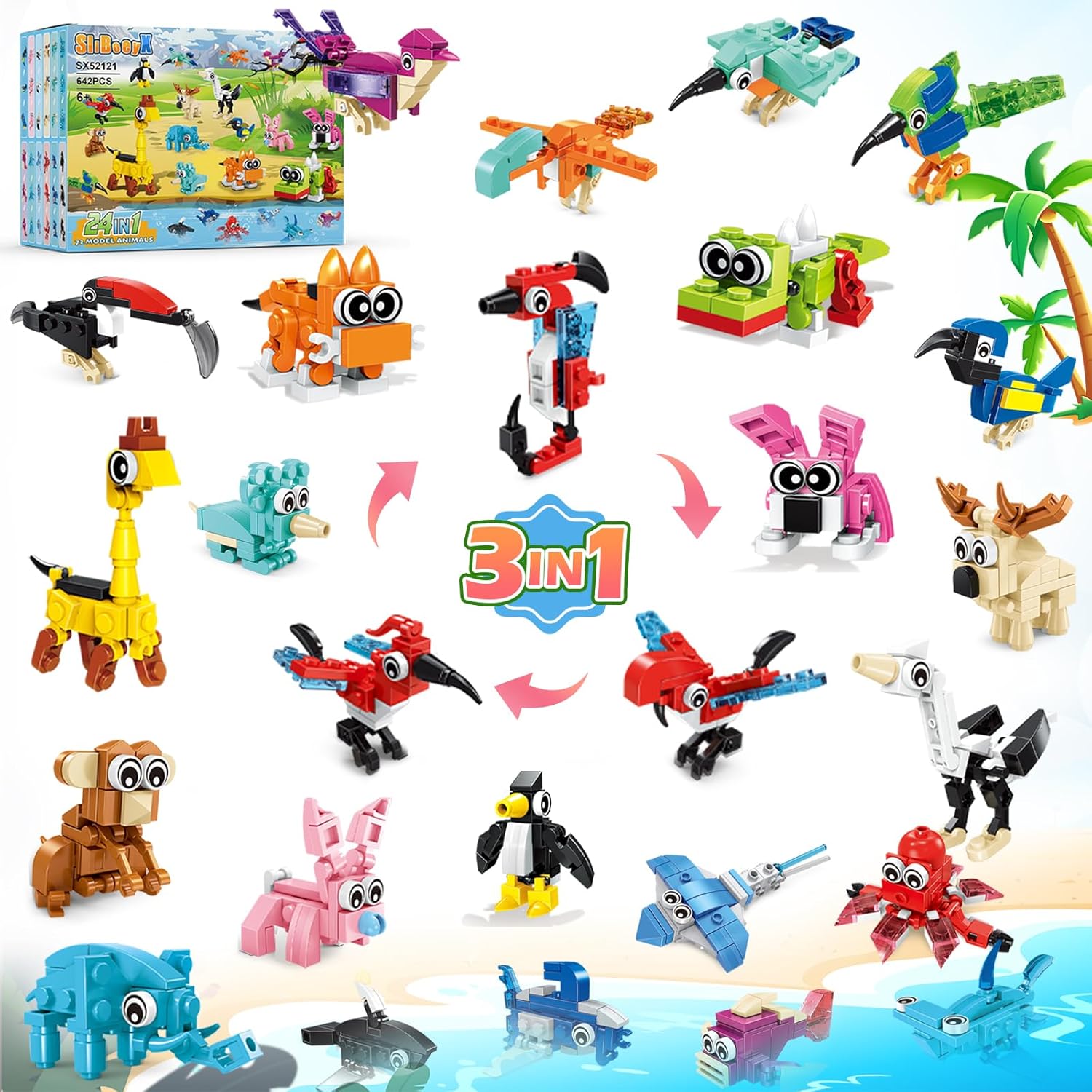 Hogokids animal building blocks toy set front packaging view showcasing individual boxes