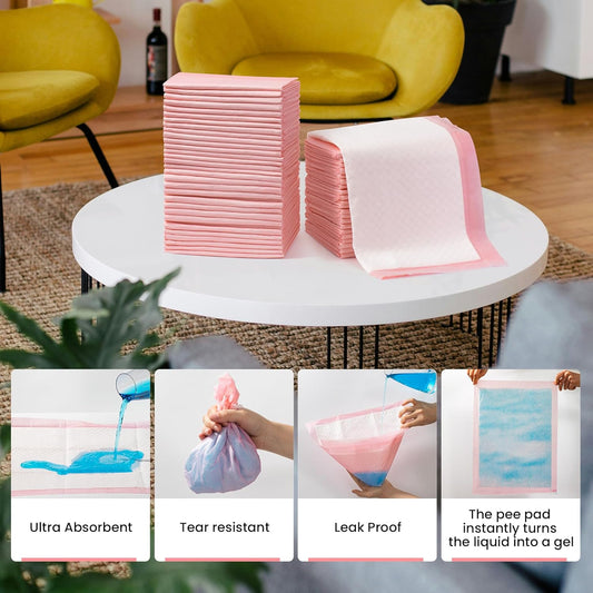 Absorbent disposable puppy pee pads pink color layout