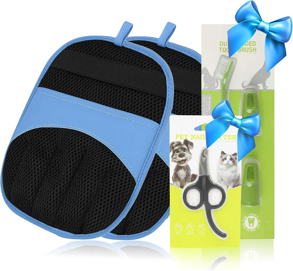 3-in-1 Pet Grooming Kit - Pet Deshedding Glove, 360 degrees Silicone Finger Toothbrush, and Professional Dog Nail Clippers with File - Complete Grooming Set for Cats & Dogs with Short or Long Fur - Image 11