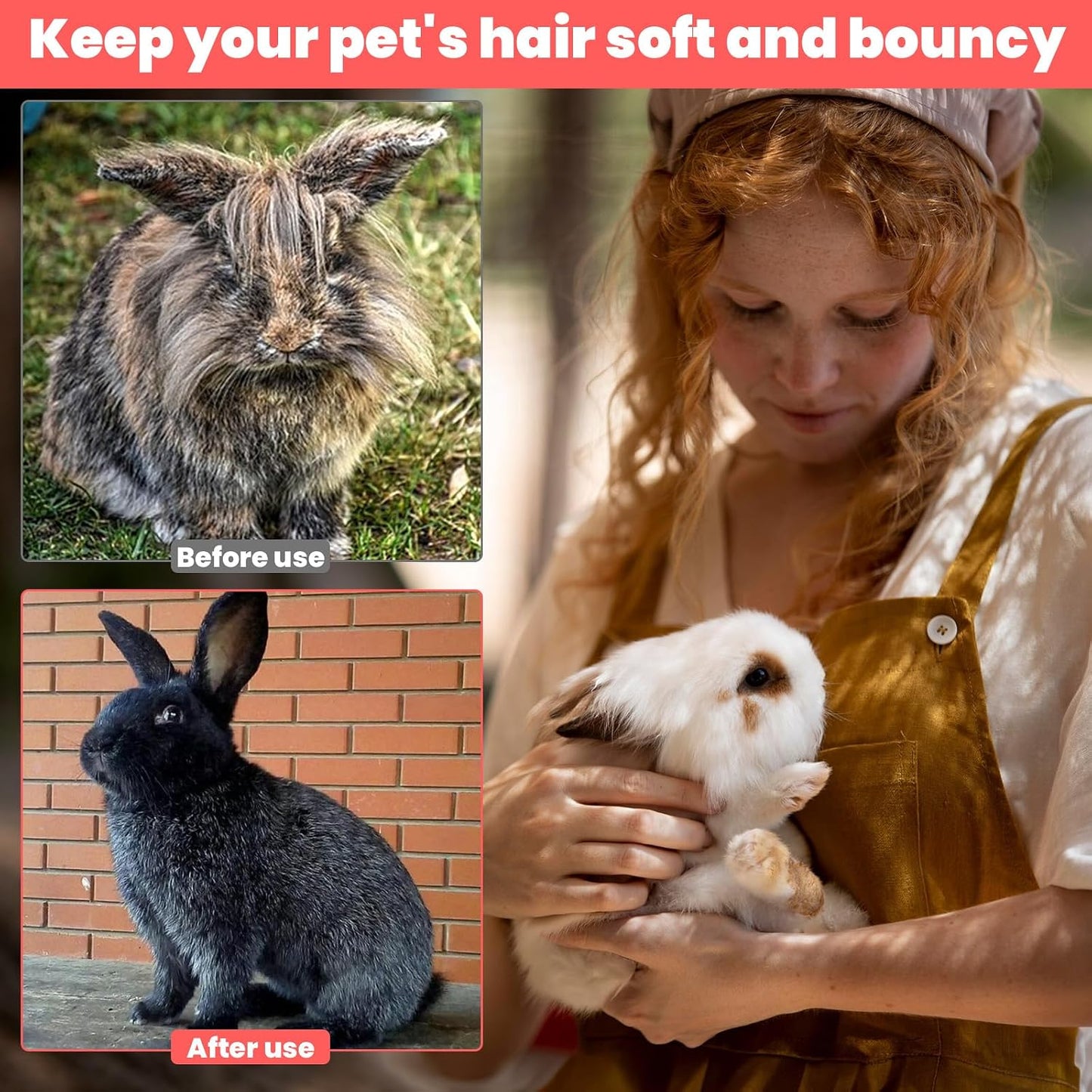 HekouJiub soft silicone cat and rabbit brush set effectively removing loose undercoat fur