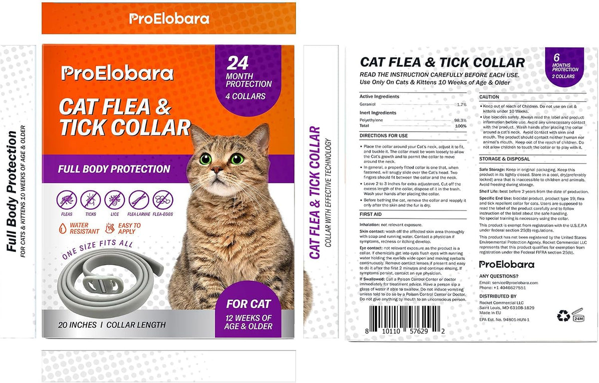Authentic Proelobara cat collar packaging back view