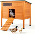 FunXplore Duck Coop Outdoor Weatherproof Wooden Duck House for Outside Small Animal Pet Hutch with Asphalt Roof Elevated Legs Pull-Out Tray Suitable for Other Poultry Chickens & Quails - Image 1