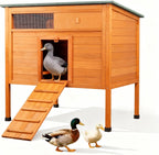 FunXplore Duck Coop Outdoor Weatherproof Wooden Duck House for Outside Small Animal Pet Hutch with Asphalt Roof Elevated Legs Pull-Out Tray Suitable for Other Poultry Chickens & Quails - Image 1